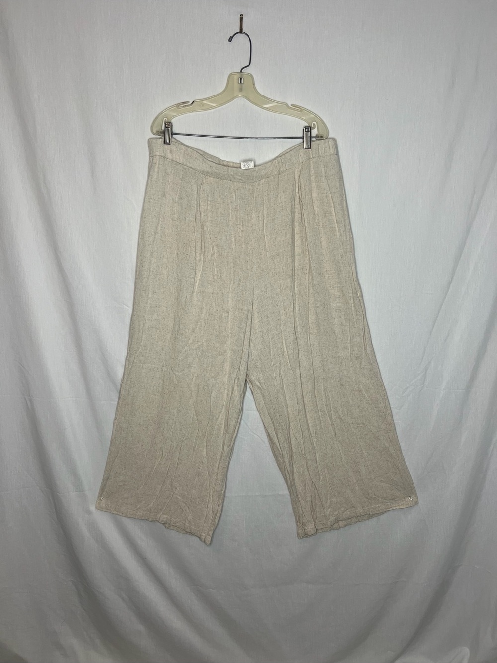 SHEIN Curve Linen Blend Wide Leg Crop Pants 4XL Beige Boho Casual
